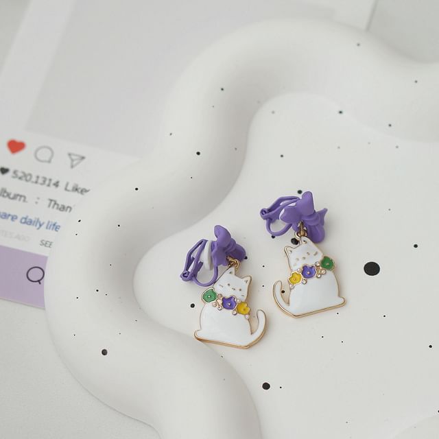 Bow Cat Drop Clip / Earring On