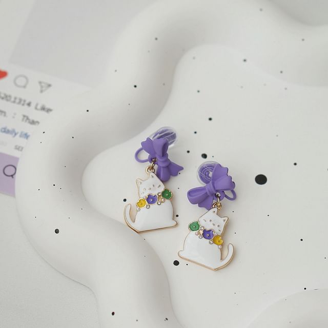 Bow Cat Drop Clip / Earring On