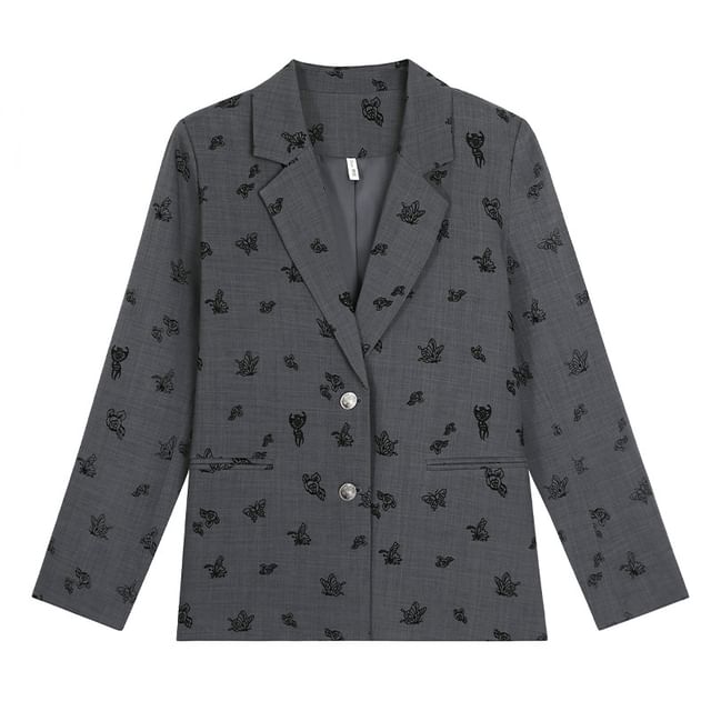 Notch Lapel Butterfly Jacquard Single-Breasted Blazer / High Waist Pleated Mini A-Line Skirt