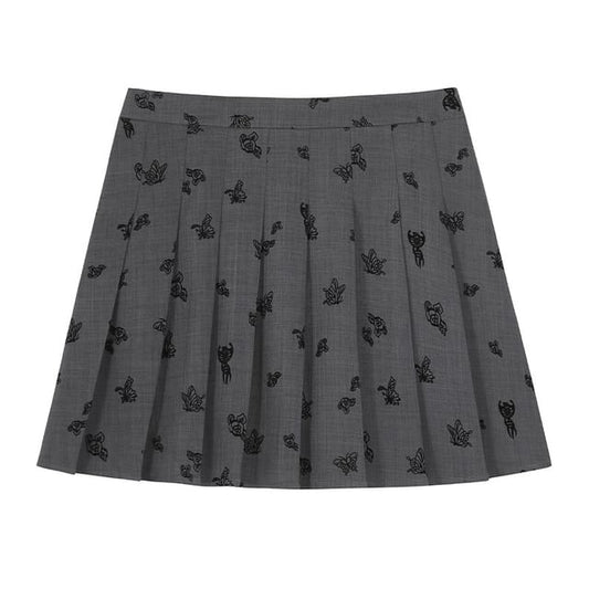 Notch Lapel Butterfly Jacquard Single-Breasted Blazer / High Waist Pleated Mini A-Line Skirt