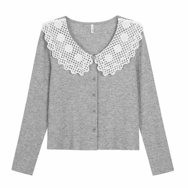 Lace Collar Two Tone Button-Up Cardigan