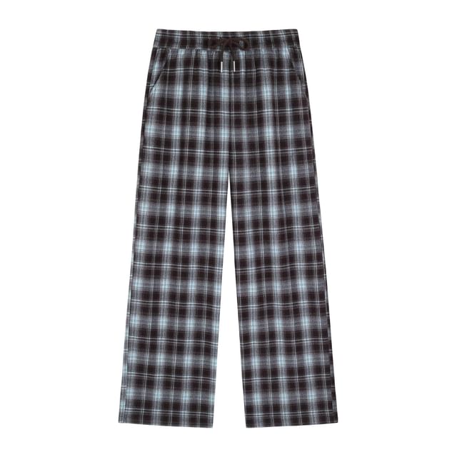 Drawstring Waist Plaid Loose Fit Pants