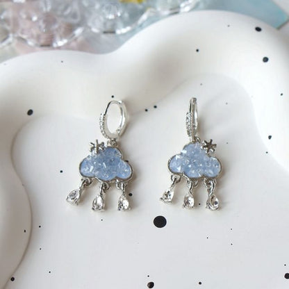 Rhinestone Huggie Earring Drop Fringed Cloud