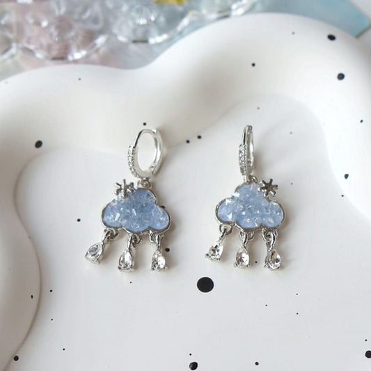 Rhinestone Huggie Earring Drop Fringed Cloud