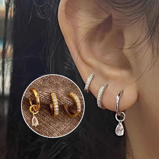 Drop Alloy + Rhinestone Earring 3: of Huggie Set