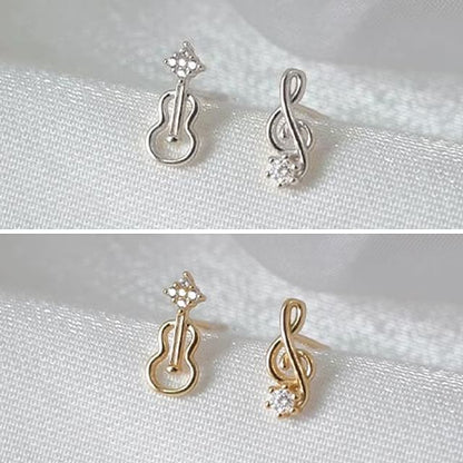 Asymmetrical Rhinestone Note Guitar Alloy Earring Stud Music