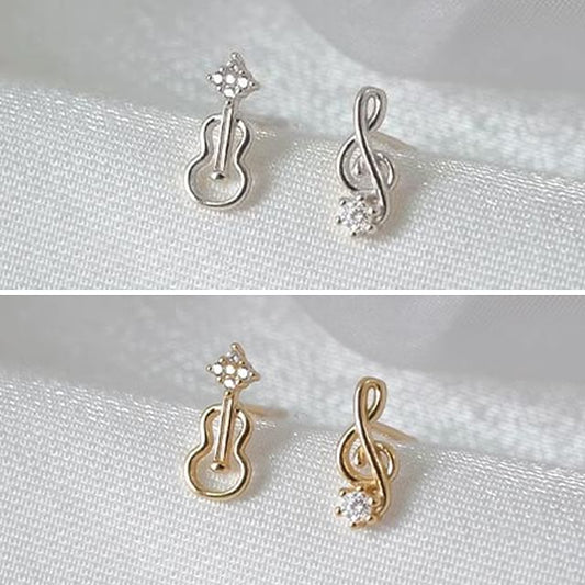 Asymmetrical Rhinestone Note Guitar Alloy Earring Stud Music