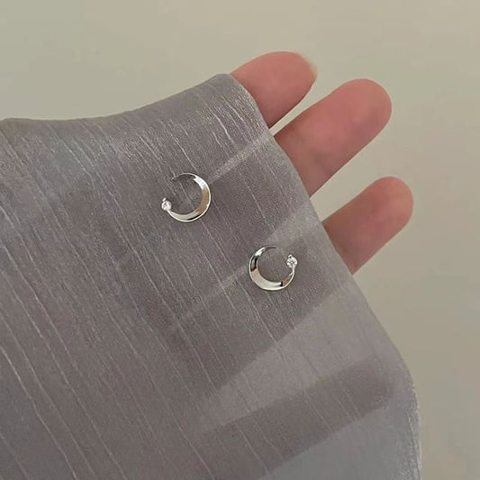 Stud Earring Alloy Rhinestone Moon