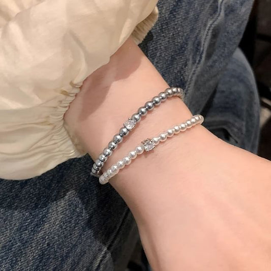 Rhinestone Faux Pearl Alloy Bracelet