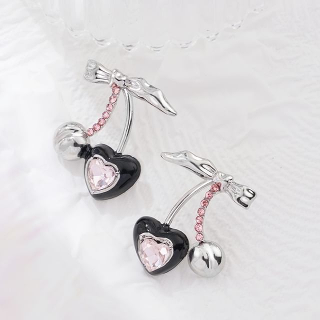 Stud Rhinestone / Cherry Sterling Cuff Silver Ear Earring