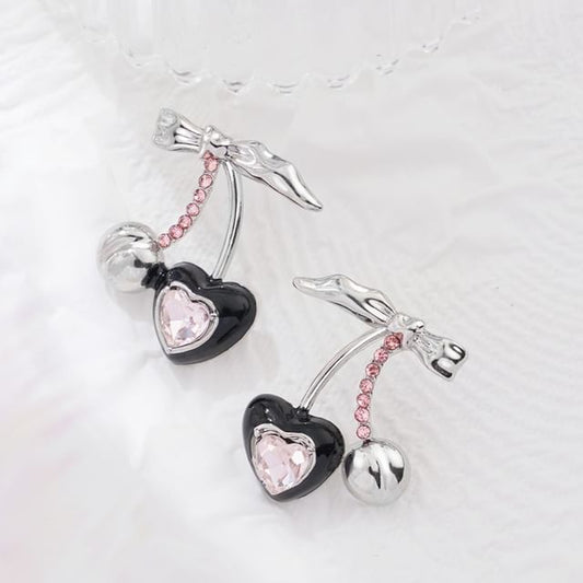 Stud Rhinestone / Cherry Sterling Cuff Silver Ear Earring