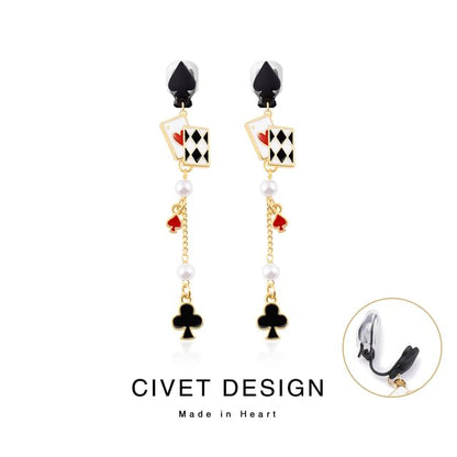 Ear Stud / Cuff Sterling Poker Earring Print Silver Card