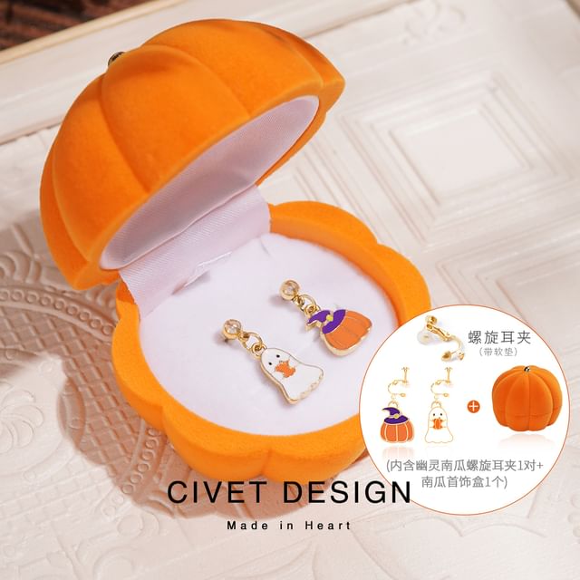 Box Velvet + Earring Jewelry Halloween Phantom Pumpkin