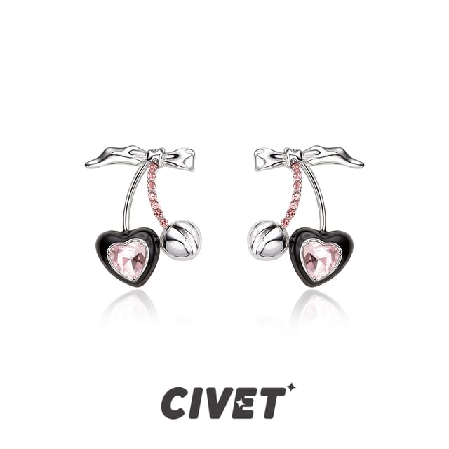Stud Rhinestone / Cherry Sterling Cuff Silver Ear Earring