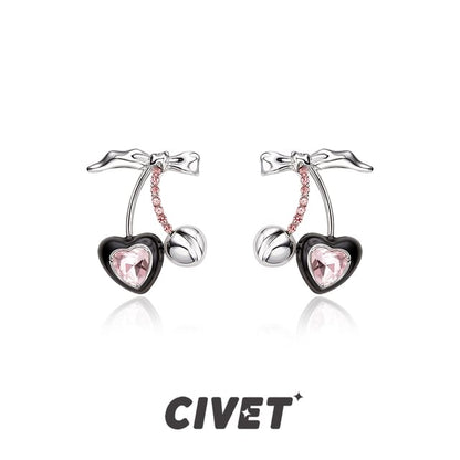 Stud Rhinestone / Cherry Sterling Cuff Silver Ear Earring