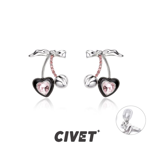 Stud Rhinestone / Cherry Sterling Cuff Silver Ear Earring