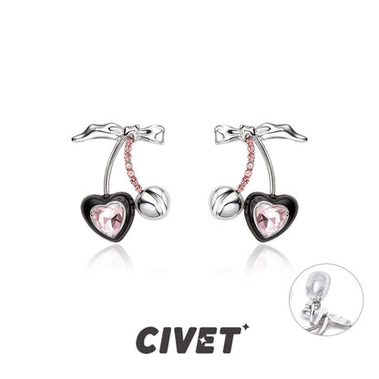 Stud Rhinestone / Cherry Sterling Cuff Silver Ear Earring