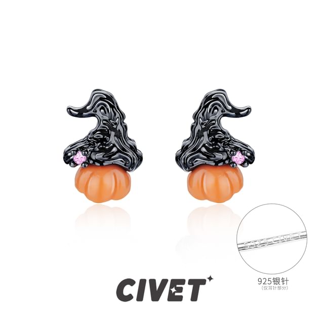 Halloween Sterling Phantom Cuff Ear Silver Stud Earring / Pumpkin