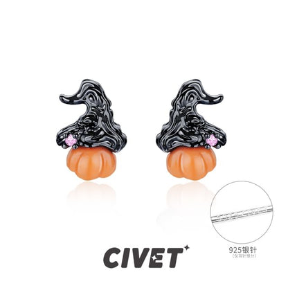 Halloween Sterling Phantom Cuff Ear Silver Stud Earring / Pumpkin