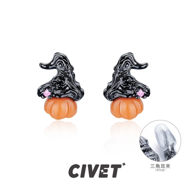 Halloween Sterling Phantom Cuff Ear Silver Stud Earring / Pumpkin