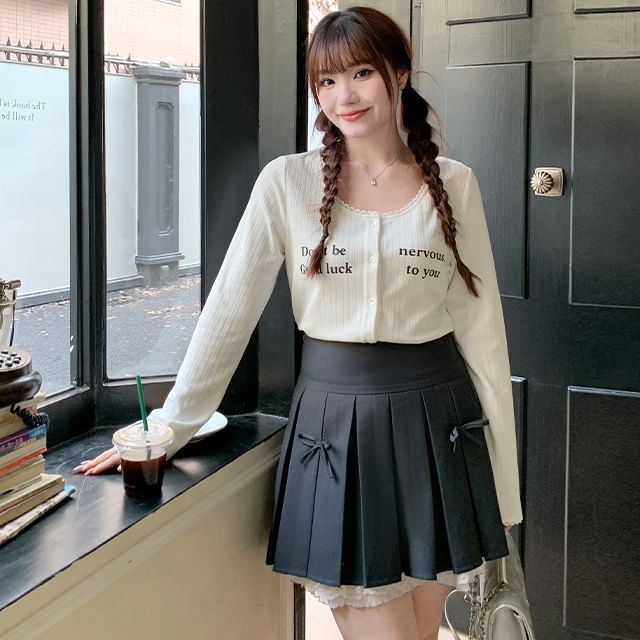 Lace Trim Lettering Cardigan