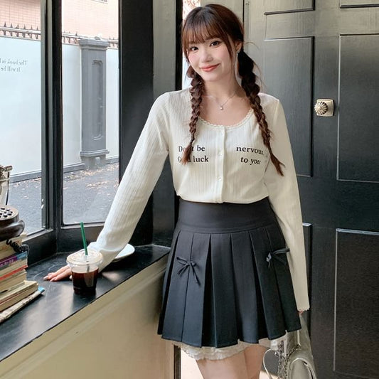 Lace Trim Lettering Cardigan