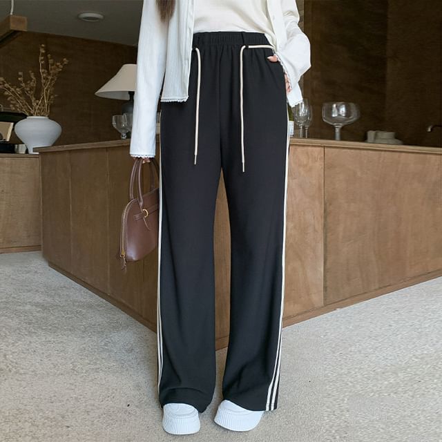 Striped Tie-Strap Shift Wide-Leg Pants