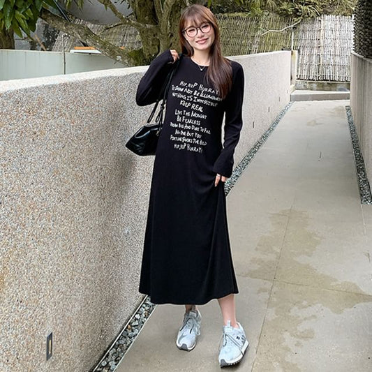 Long-Sleeve Lettering Dress