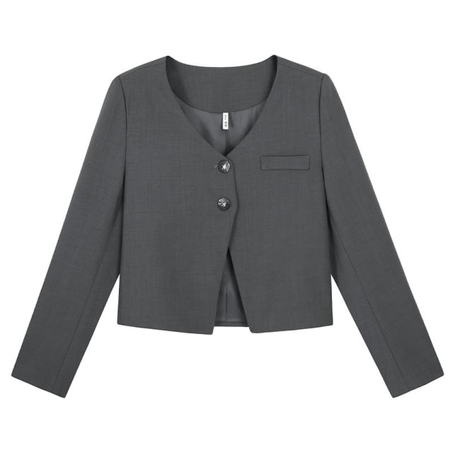 Plain V-Neck Cropped Blazer