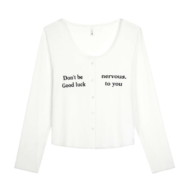 Lace Trim Lettering Cardigan