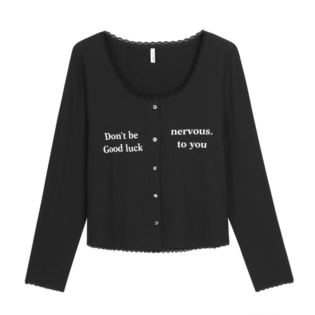 Lace Trim Lettering Cardigan