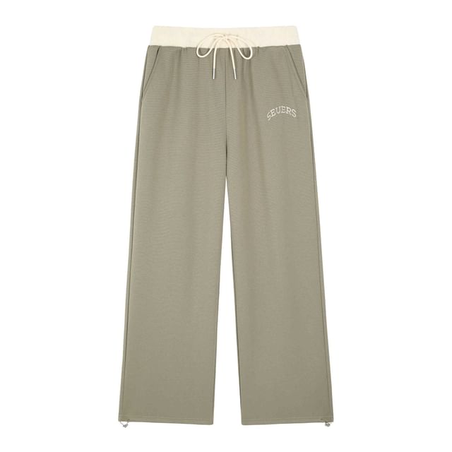 Color Block Drawstring Lettering Embroidered Shift Wide-Leg Pants