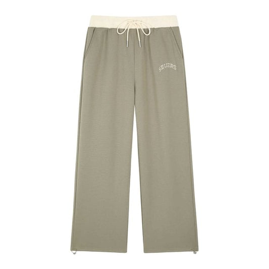 Color Block Drawstring Lettering Embroidered Shift Wide-Leg Pants