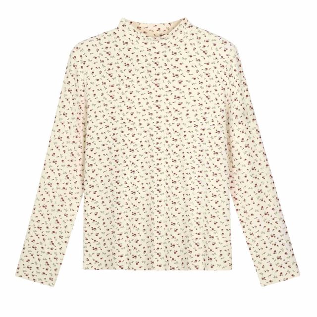 Long Sleeve Mock Neck Floral Print Tee