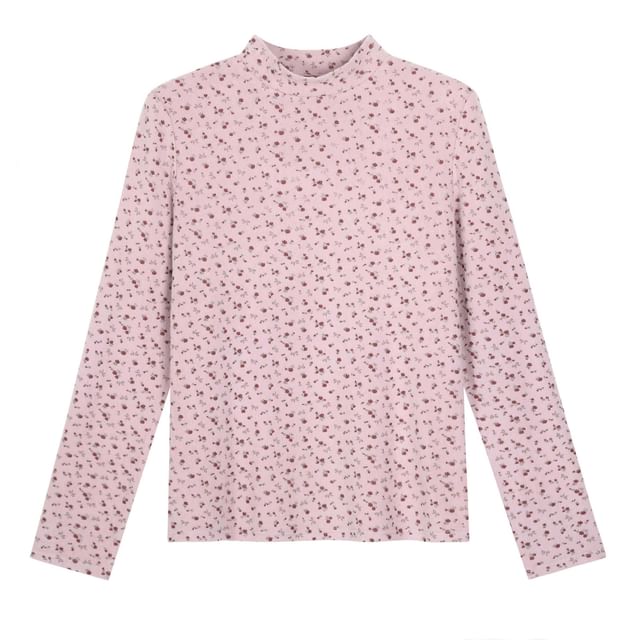 Long Sleeve Mock Neck Floral Print Tee