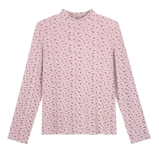Long Sleeve Mock Neck Floral Print Tee