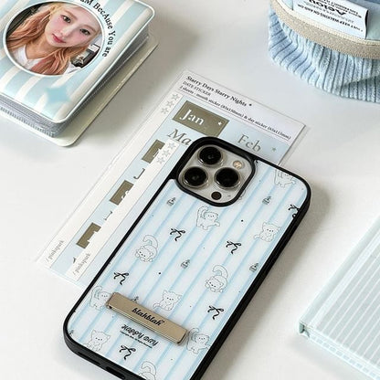 Cat Print Striped Stand Phone Case