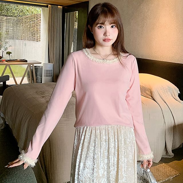 Long Sleeve Round Neck Frill Top