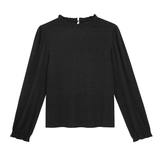 Long Sleeve Mock Neck Plain Frill Lace Top