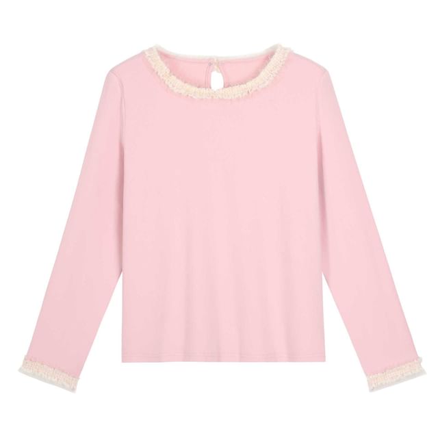 Long Sleeve Round Neck Frill Top