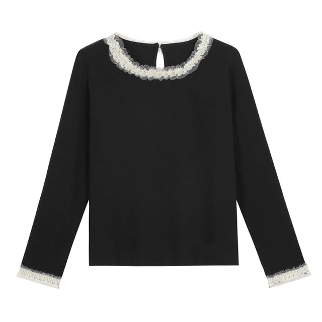 Long Sleeve Round Neck Frill Top