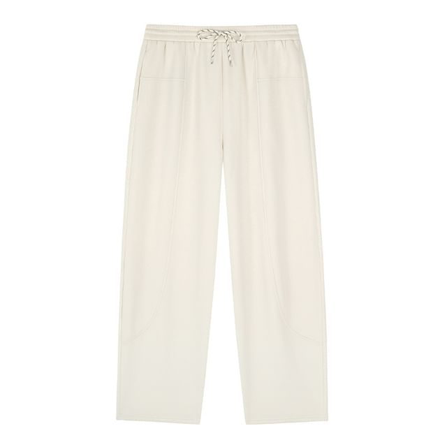 Drawstring Waist Plain Fleece-Lined Wide Leg Sweatpants