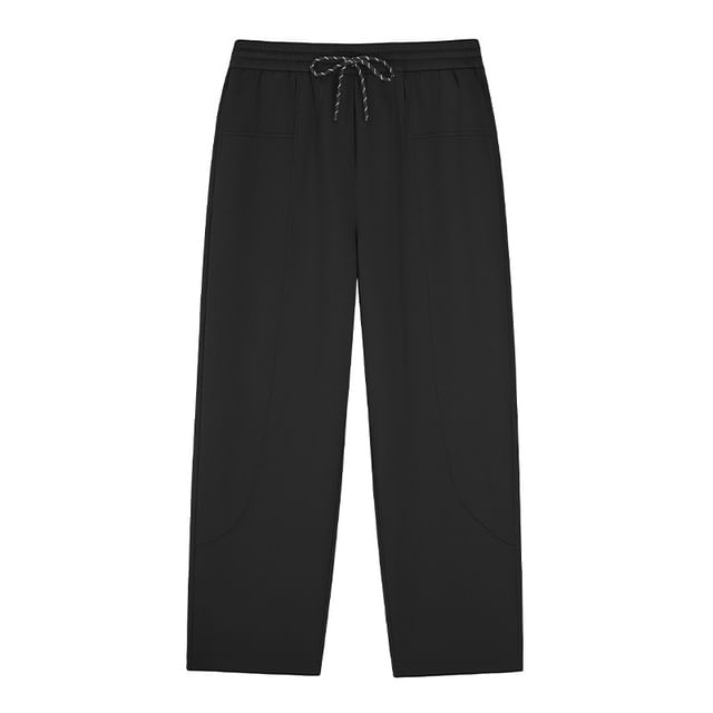 Drawstring Waist Plain Fleece-Lined Wide Leg Sweatpants