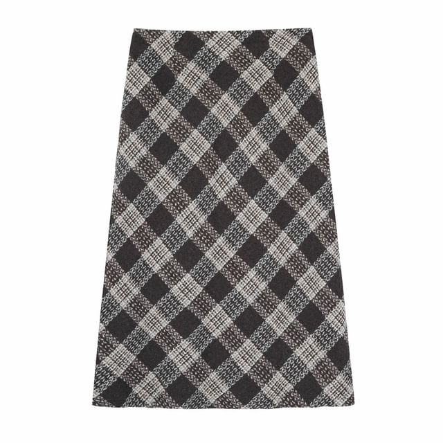 High Waist Plaid Maxi A-Line Skirt