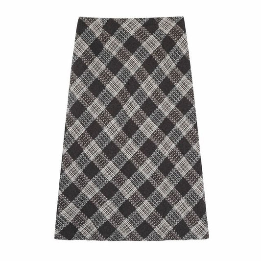 High Waist Plaid Maxi A-Line Skirt