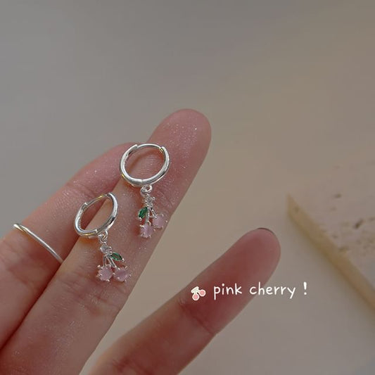 Hoop Cherry Earring 925 Rhinestone Silver Drop Sterling