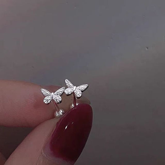 Butterfly Silver Earring Barbell Sterling 925