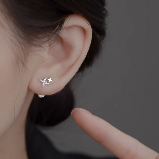 925 Sterling Rhinestone Earring Star Silver Barbell