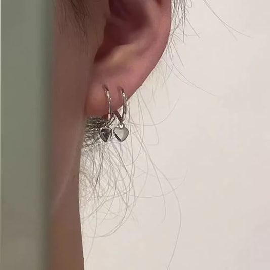 Silver Sterling Heart Earring Hoop 925 Drop
