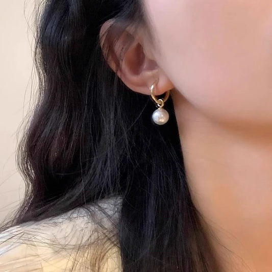 925 Drop Faux Hoop Silver Sterling Earring Pearl